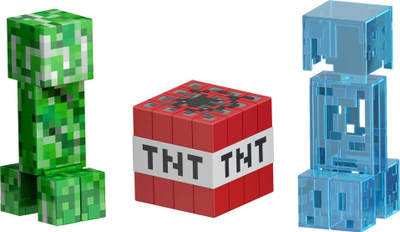Figurinë koleksionare Minecraft Diamond Level Creeper, 14 cm, me aksesorë TNT, blu transparent