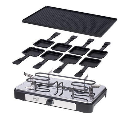 Grill elektrik Adler AD 6616 Raclette 4 në 1, 1400W, për 8 persona, i zi