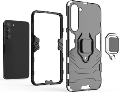 Kejs telefoni Ring Armor për Samsung Galaxy S23+, mbrojtës hibrid TPU PC me unazë magnetike, i zi