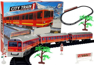 Set tren elektrik për kalamaj Lean Toys City Train 1, 28 pjesë, me drita edhe zë, i kuq
