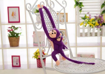 Lodër pelushi Lean Toys Monkey me bebe, 70 cm, lejla