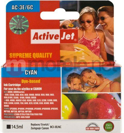 Кертриџ боја Activejet AC-3e/6CN BCI-3eC BCI-6C, 14.5ml XL, цијан