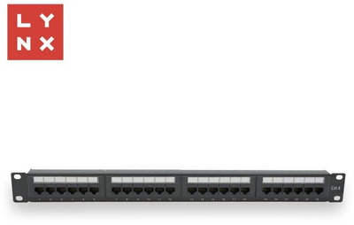 Patch panel LYNX 19", 24 porta UTP Cat6, i pashielduar, i zi