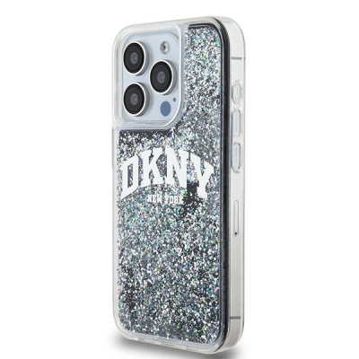 Mbulesë telefoni DKNY Liquid Glitter Arch Logo, për iPhone 14 Pro, transparente me shkëlqim, e zezë
