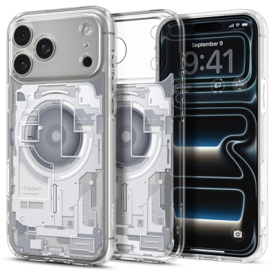 Futrollë telefoni Spigen Ultra Hybrid Zero One për iPhone 17 Pro, transparente, e bardhë