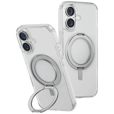 Футрола за телефон Uniq Swivix за iPhone 16 6.1", со држач kickstand 360°, транспарентна