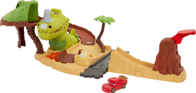 Set loje Mattel Disney Cars Dino Park, pistë makinash, dinosauri interaktiv, shumëngjyrësh
