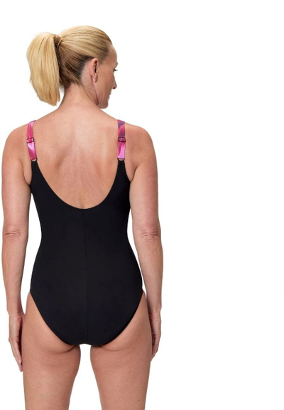 Kostum banje Speedo Luna Lustre për femra, njëpjesësh, printe, i zi rozë
