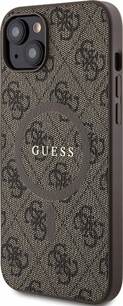 Këllëf MagSafe Guess 4G Leather Metal Logo për iPhone 13 14 15, 6.1", lëkurë, bezhë