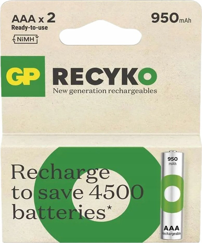 Bateri të rikarikueshme GP ReCyko AAA 950mAh, NiMH, set me 2 copë