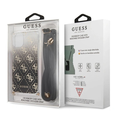 Mbulesë telefoni Guess GUHCN65WO4GBK për iPhone 11 Pro Max, me rrip, e zezë
