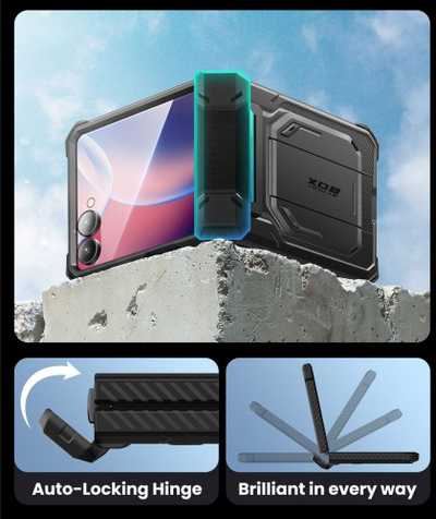 Kuti mbrojtëse i-Blason Armorbox për Samsung Galaxy Z Flip7, me këmbëz, me xham për ekran, e zezë