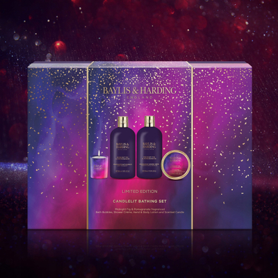 Сет подарок за бања Baylis &amp; Harding Midnight Fig &amp; Pomegranate, миризлива свеќа, веганско, шарен