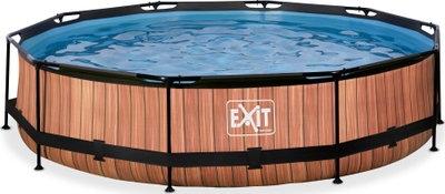 Pishinë kopshti EXIT Wood, rreth 3.6m x 76cm, me pompë filtruese, kafe