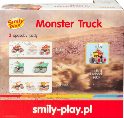Lodër makinë Monster Truck Smily Play Leopard SP84359 AN01, me tërheqje mbrapa, plastike, shumëngjyrëshe