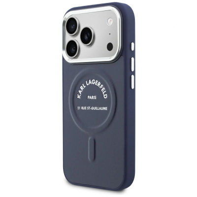 Këllëf telefoni Karl Lagerfeld Karl RSG Logo MagSafe, për iPhone 17 Pro, eko lëkurë, blu