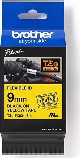 Ribon etiketa Brother TZE-FX621, 9mm x 8m, i verdhë