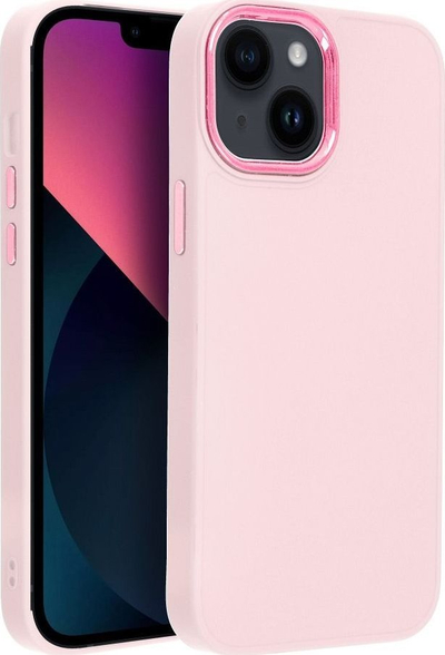 Kapenë telefoni për iPhone 13 Mini, matte, me kornizë kamere, rozë e çelët