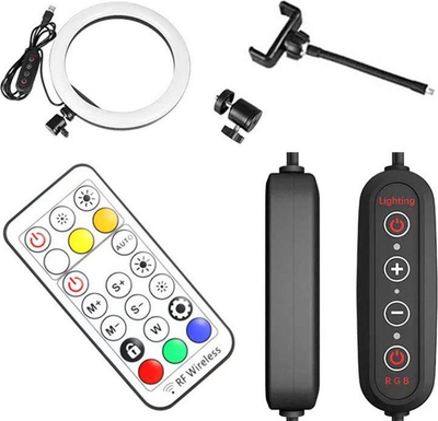 Lampë unazore për selfie ZD67D, LED RGB, tripod 210 cm, e zezë