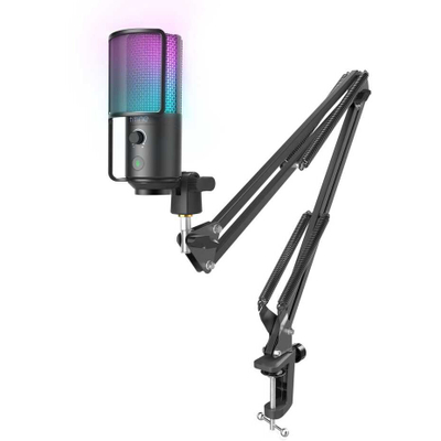 Mikrofon USB Fifine T669 PRO2, set me krah tavoline, RGB, i zi