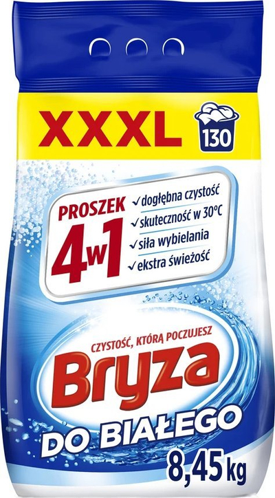 Детергент прашок Bryza 4in1, за бели алишта, 8.5kg