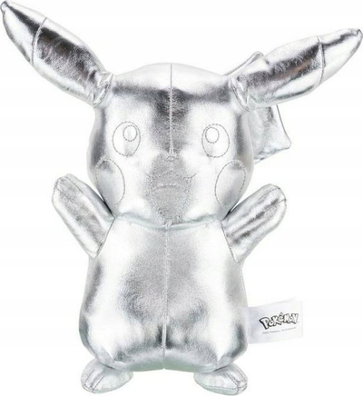 Lodër pelushi Pokémon Pikachu Celebration, edicion 25‑vjeçar, 30 cm, argjend metalik
