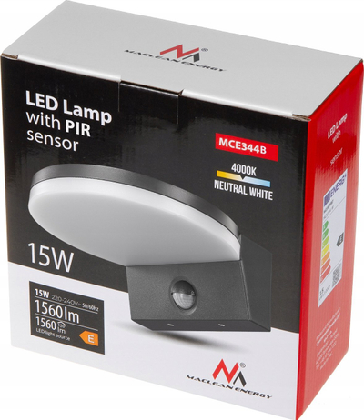 Lampë LED Maclean MCE344 B, 15W, 1560 lm, IP65, e zezë