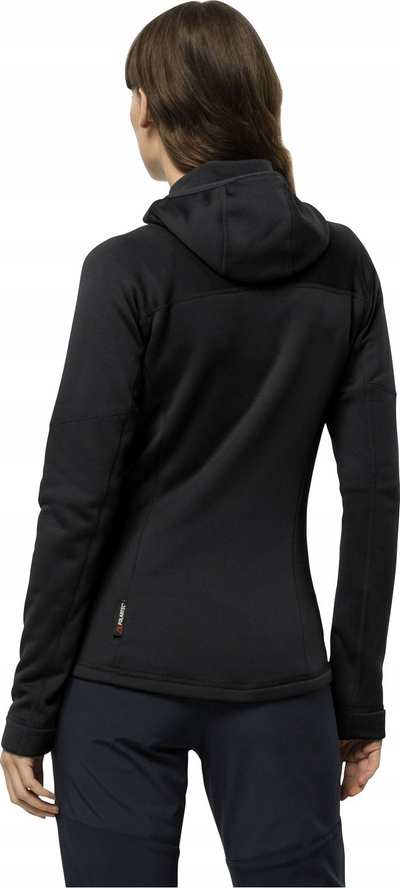 Флис за жени Jack Wolfskin Hirschberg Hooded FZ W, 100% полиестер, со капуљача, црна