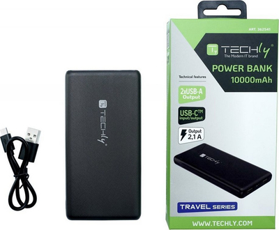 Powerbank Techly 10000mAh, 10W, 2x USB 1x USB C, i zi
