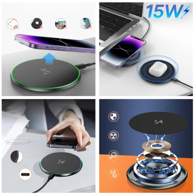 Karikues wireless Wozinsky WLI-01Y, 15W Qi, USB-C, i zi