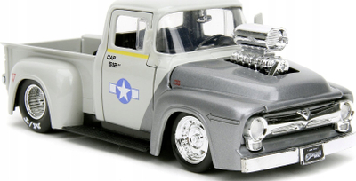 Model makine Jada Toys Street Fighter Ford F 100 1956, shkalla 1:24, me figurë Guile, shumëngjyrëshe