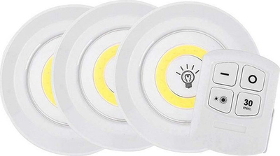 Set llamba LED COB wireless, 3 copë, me telekomandë, të bardha