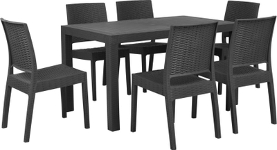 Set kopshti ngrënie FOSSANO, 6 ulëse, material sintetik, gri grafit