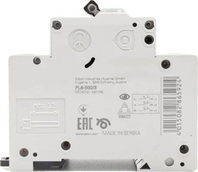 Ndërprerës automatik Eaton PL6-B32/3, 3P, 32A, 6kA AC