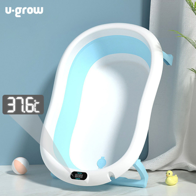 Kadë palosëse për bebe U-Grow, 77.5x50x21 cm, me jastëk dhe termometër digjital, blu