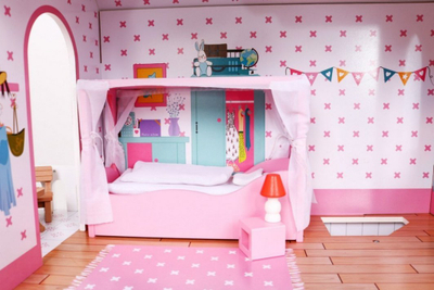 Shtëpi kukullash Wooden Dollhouse Pink, prej druri, 3 kate, rozë