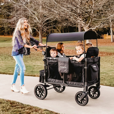 Karrocë për kalamaj WonderFold W4 Luxe Wagon, për 4 kalamaj, me tendë, e zezë
