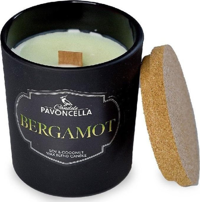 Миризлива свеќа Pavoncella Bergamot, соја восок, 135g, црна