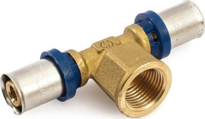Tee lidhëse press fit GF 5S0012H041620T, 16mm, me filetë 1/2", metalike