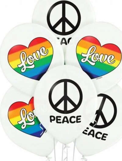 Balona Belbal Love and Peace, 30 cm, set me 6 copë, t’bardha