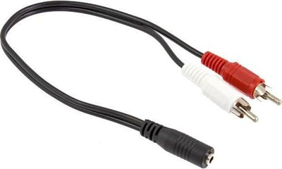 Adapter audio AK267, 3.5mm femër në 2xRCA, 42cm, i zi