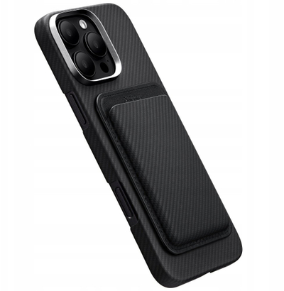 Mbajtëse kartash Pitaka Magnetic Woven Wallet, MagSafe, fibrë karboni, e zezë gri