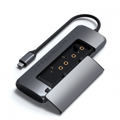 Përshtatës Satechi Aluminium USB-C Hybrid Multiport me kuti për SSD, i hirtë