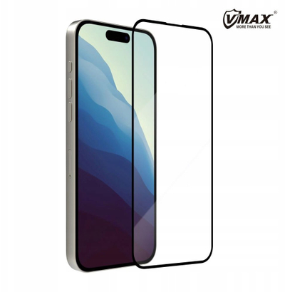 Xham mbrojtës Vmax 9D për iPhone 15 Plus 6.7", fortësi 9H, me kornizë të zezë