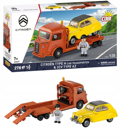 Set ndërtimi Cobi Citroën Type H kamion transporti makinash me 2CV Type AZ, 278 copa, shkalla 1:35, shumëngjyrësh