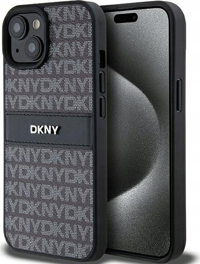 Kapak telefoni DKNY PU Leather Repeat Pattern Tonal Stripe, për iPhone 15, back cover, i zi