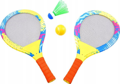 Set raketash plazhi 782915, 2 raketa me rrjetë, me top edhe shuttlecock, shumëngjyrësh