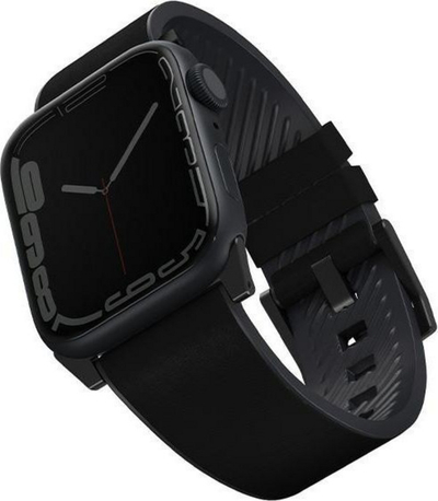 Rrip ore Uniq Straden për Apple Watch, 42/44/45mm, lëkurë dhe silikon, i zi