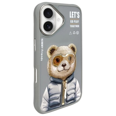 Këse telefoni Nimmy Cool&amp;Cute 2.0 Bear për iPhone 16 6.1", TPU PC, gri