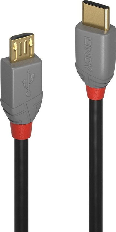 Kabllo Lindy USB-C - microUSB, 0.5m, e zezë